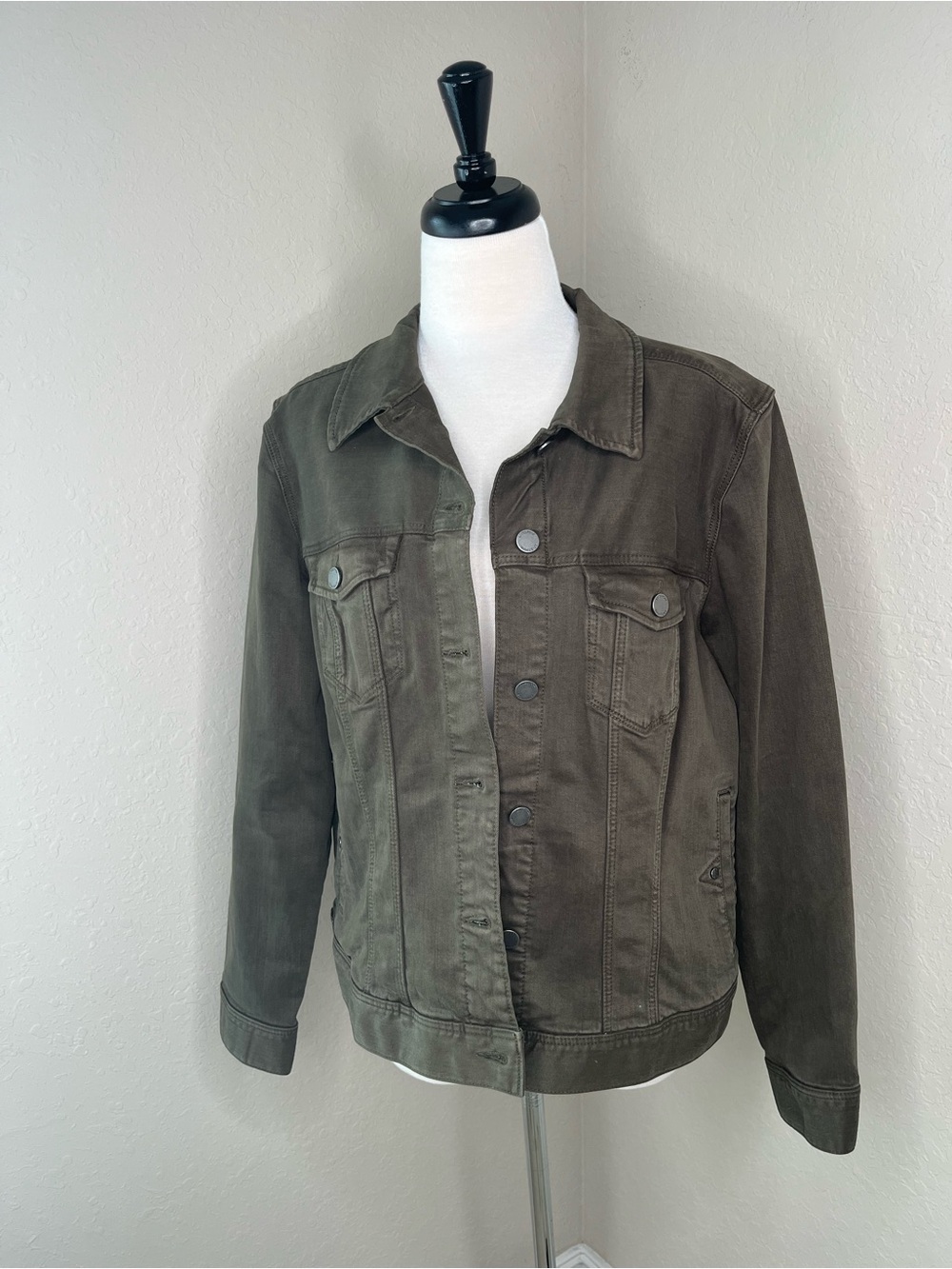 White House Black Market Olive Green Cotton Shirt Jacket